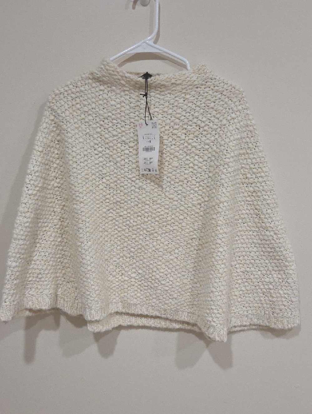 Zara Cream Textured Cowl Sweater